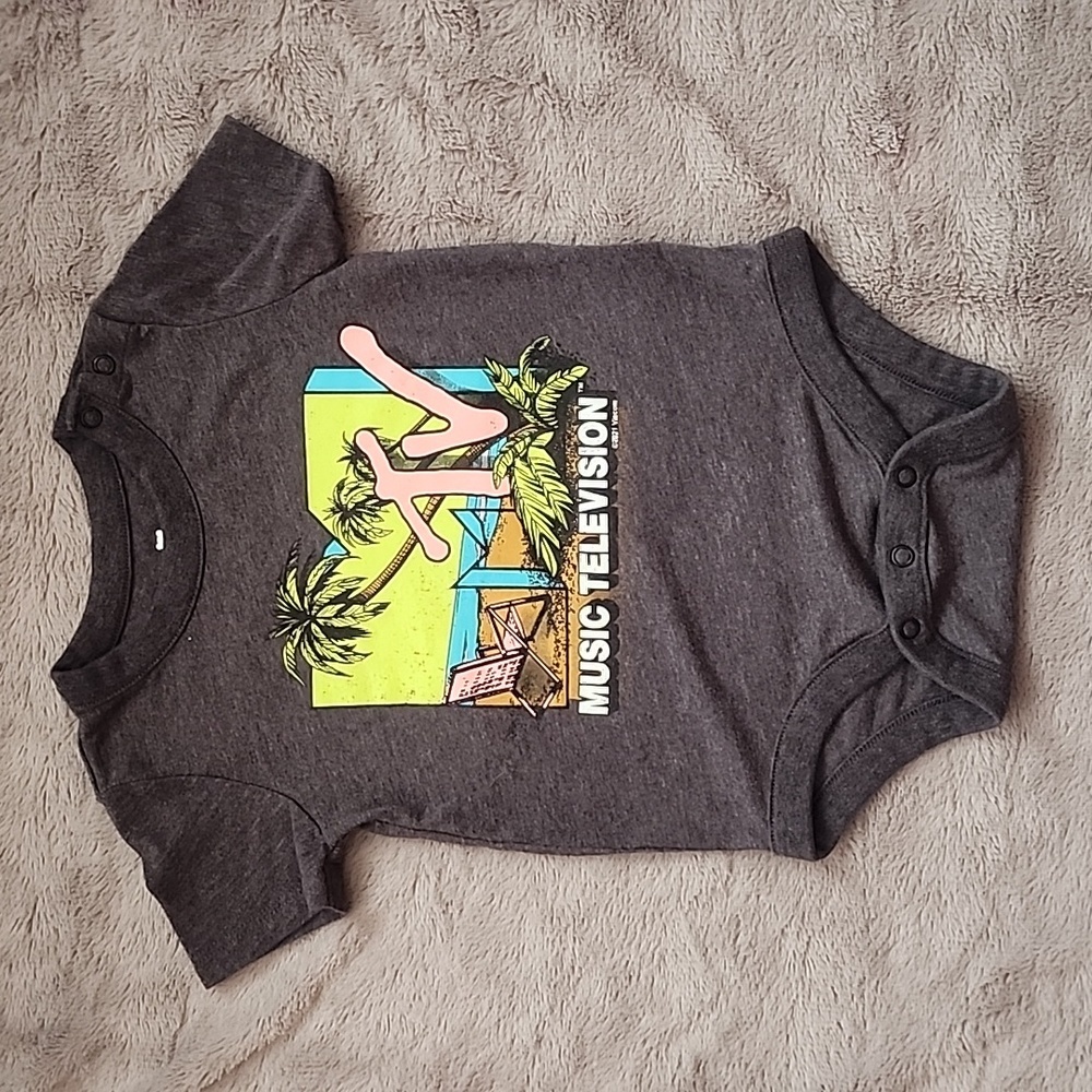 MTV Beach Logo Size 12-18 Months Soft Grey Cotton One Piece Rock n Roll Video
